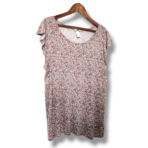 H&M Floral Print Multicolor Flutter Sleeve Knit Top | Large - Picture 2 of 7